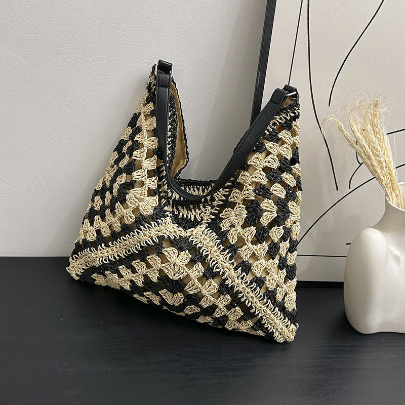 Women's Fashion Handmade Straw Woven Hollow Contrast Color Weave Shoulder Bag - 𝓢𝓱𝓸𝓹𝓵𝓮𝓬𝔂