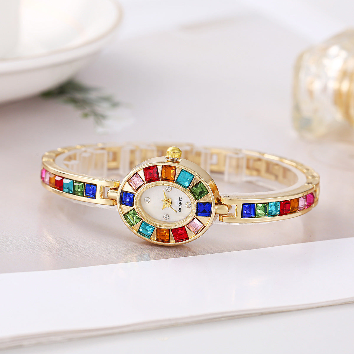 Fashion Small Oval Colorful Crystals Watch - 𝓢𝓱𝓸𝓹𝓵𝓮𝓬𝔂