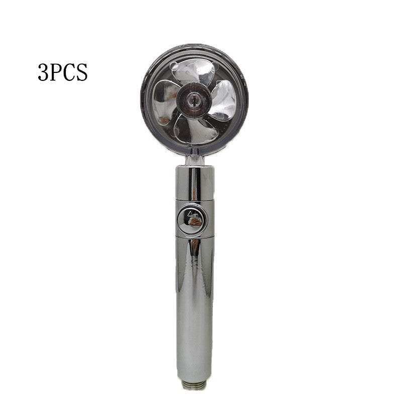 Propeller Driven Shower Head With Stop Button And Cotton Filter Turbocharged High Pressure Handheld Shower Nozzle 