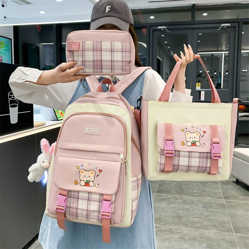 Large Capacity High School Plaid Three-piece Set Junior High School Student Elementary School Studebt Backpack - 𝓢𝓱𝓸𝓹𝓵𝓮𝓬𝔂