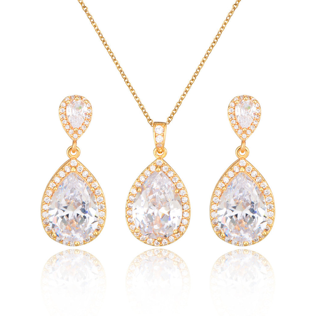 Bright Big Zircon Water Drops Necklace Eardrops Suit Bride Wedding Jewelry Simple Graceful - 𝓢𝓱𝓸𝓹𝓵𝓮𝓬𝔂