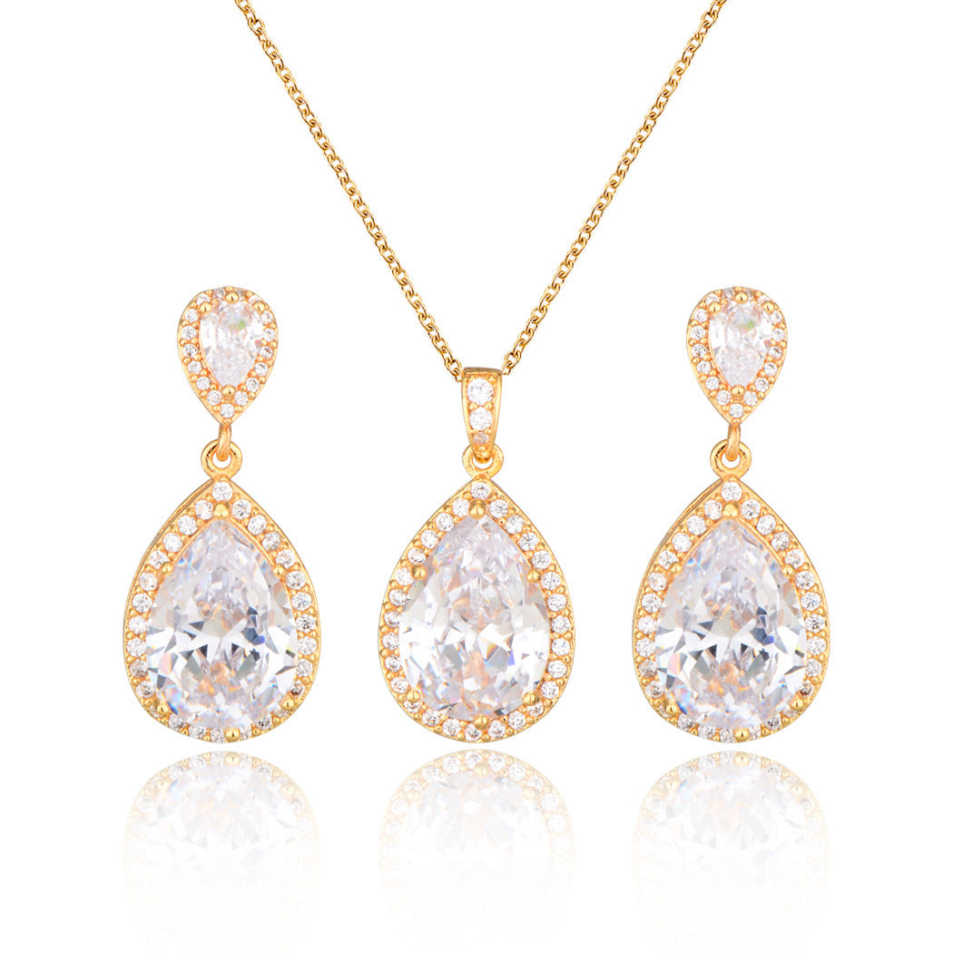 Bright Big Zircon Water Drops Necklace Eardrops Suit Bride Wedding Jewelry Simple Graceful - 𝓢𝓱𝓸𝓹𝓵𝓮𝓬𝔂