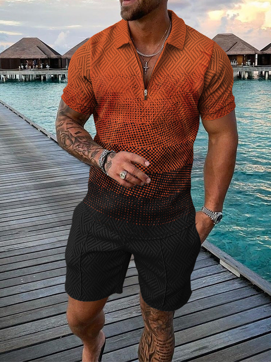 Men's Casual Color Contrast POLO Zip Lapel Shirt Short Sleeve Suit - 𝓢𝓱𝓸𝓹𝓵𝓮𝓬𝔂