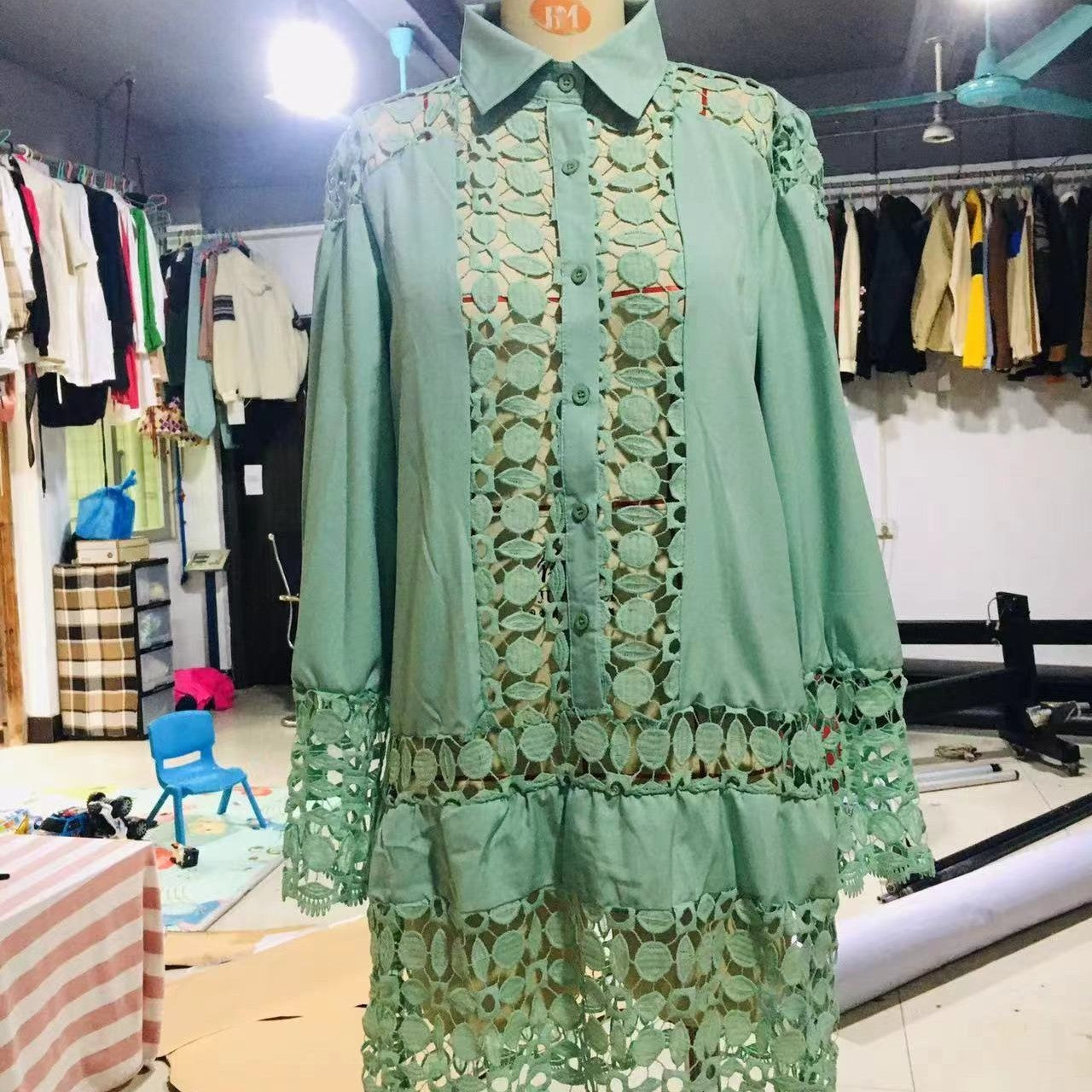 Lace Stitching Two-piece Suit Shirt Dress - 𝓢𝓱𝓸𝓹𝓵𝓮𝓬𝔂