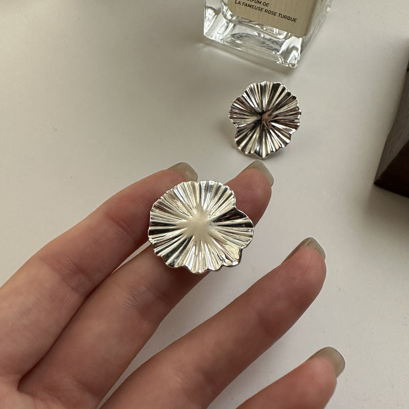 S925 Sterling Silver Korean Style Heavy-duty Texture Large Flower Earrings - 𝓢𝓱𝓸𝓹𝓵𝓮𝓬𝔂