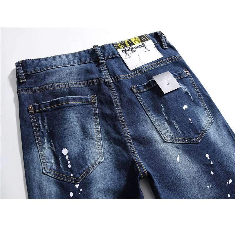 men jeans famous D2 Men slim jeans pants mens denim trousers zipper blue hole Pencil Pants - 𝓢𝓱𝓸𝓹𝓵𝓮𝓬𝔂