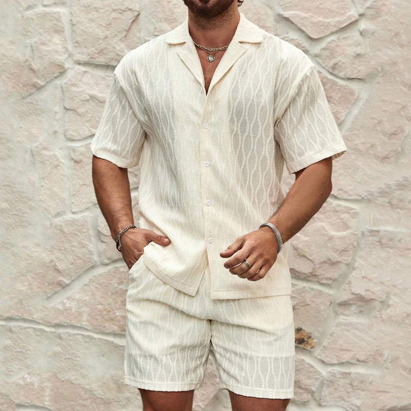 Men Tracksuits Summer Fashion Solid Loose Casual Two Pieces Lapel Button Shirt Shorts Beach Holiday All-match Outfits Male - 𝓢𝓱𝓸𝓹𝓵𝓮𝓬𝔂