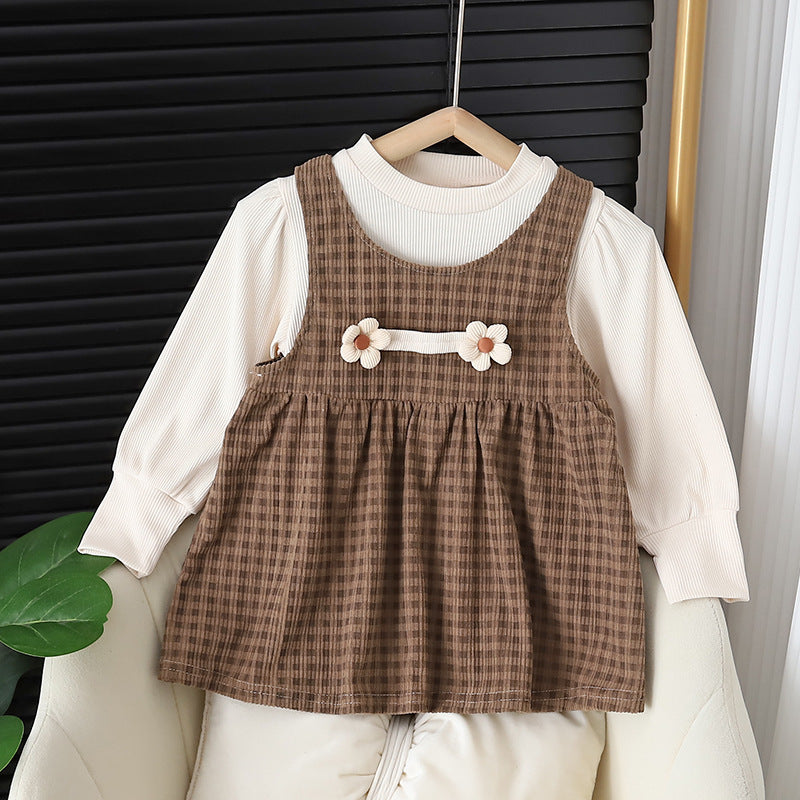 Baby Girl Round-neck Long-sleeved Dress Suit 