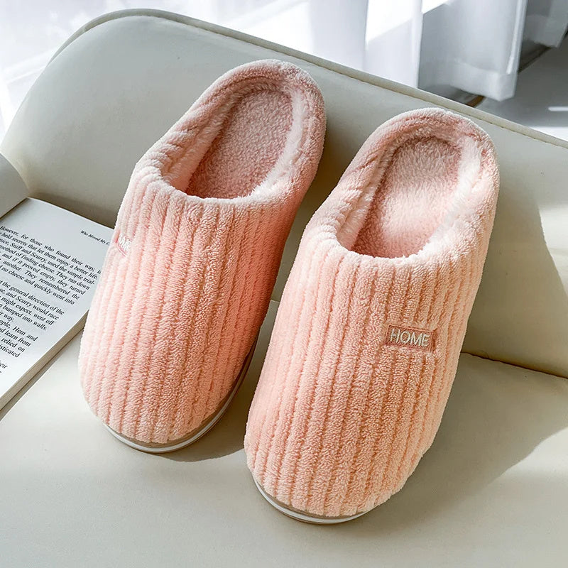 Solid Color Simple Cotton Slippers Winter Non-slip Home Warm Plush Slippers Household Indoor Couple Women's House Shoes - 𝓢𝓱𝓸𝓹𝓵𝓮𝓬𝔂