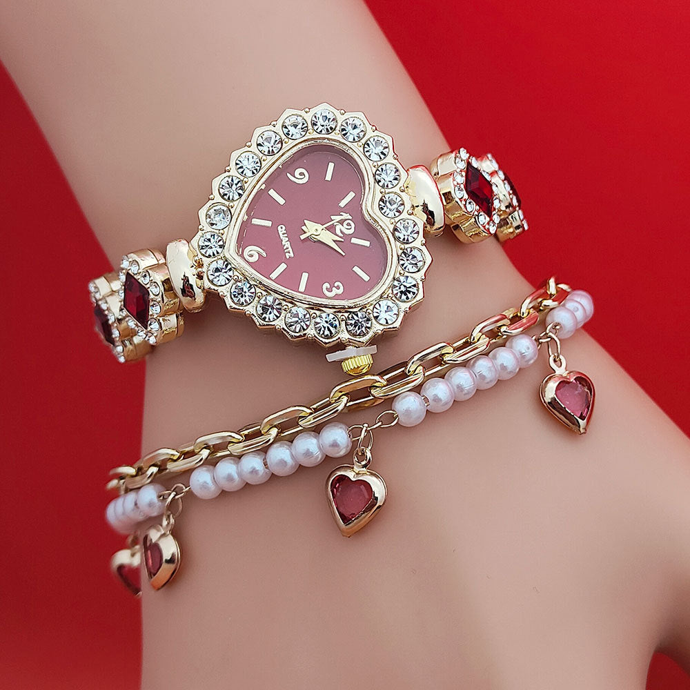 Fashion Love Shape Bracelet Watch Set Diamond Colored Heart Quartz Watch Women's Fashion Jewelry Set Valentine's Day Gift - 𝓢𝓱𝓸𝓹𝓵𝓮𝓬𝔂