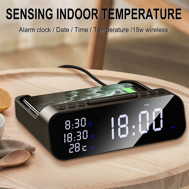 15W Three-in-one Wireless Charger Temperature Tester Multi Alarm Clock Fast Charging Mobile Phone Usb Charger Charging Station - 𝓢𝓱𝓸𝓹𝓵𝓮𝓬𝔂