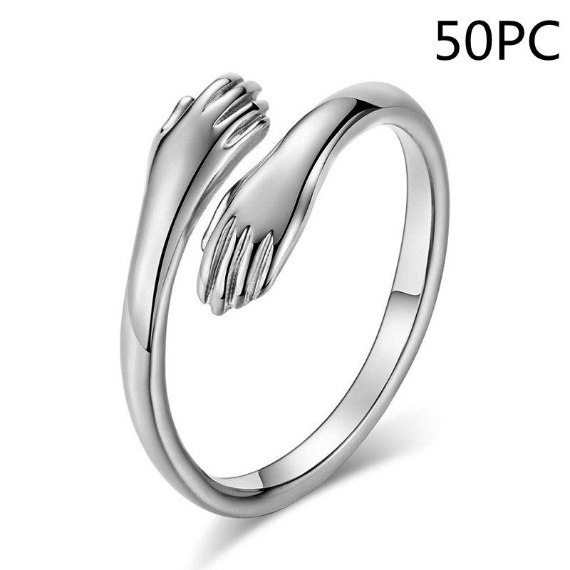 Alloy Simple Hands Hug Ring Opening Adjustable Jewelry - 𝓢𝓱𝓸𝓹𝓵𝓮𝓬𝔂