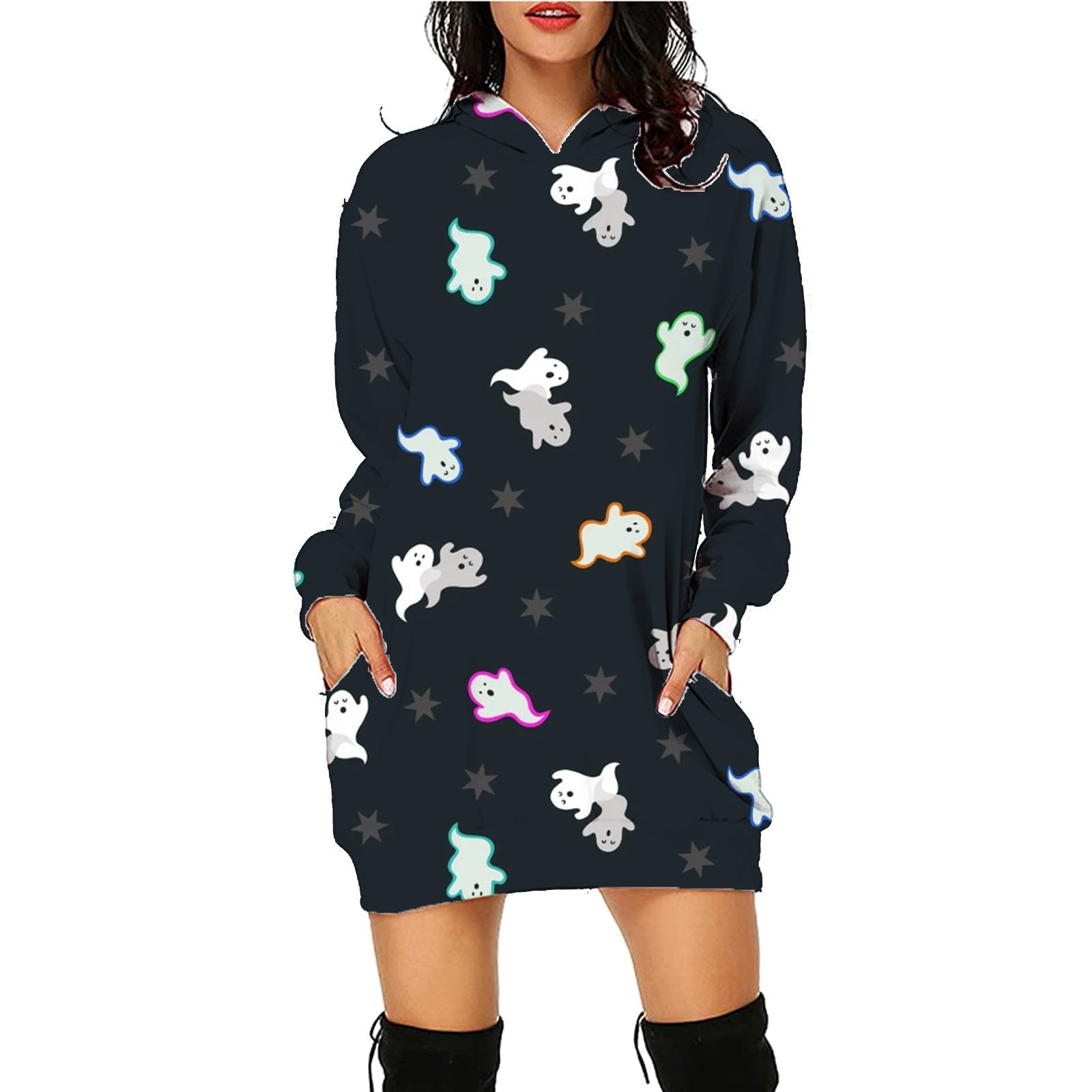 Halloween Print Long Hoodie With Pockets Sweater Long Sleeve Clothes Women - 𝓢𝓱𝓸𝓹𝓵𝓮𝓬𝔂