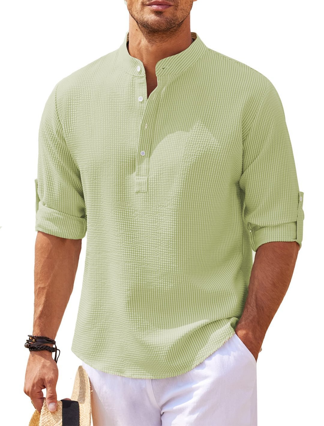 Men's Casual Shirt  Long Sleeve Stand Collar Solid Color Shirt Mens Clothing - 𝓢𝓱𝓸𝓹𝓵𝓮𝓬𝔂