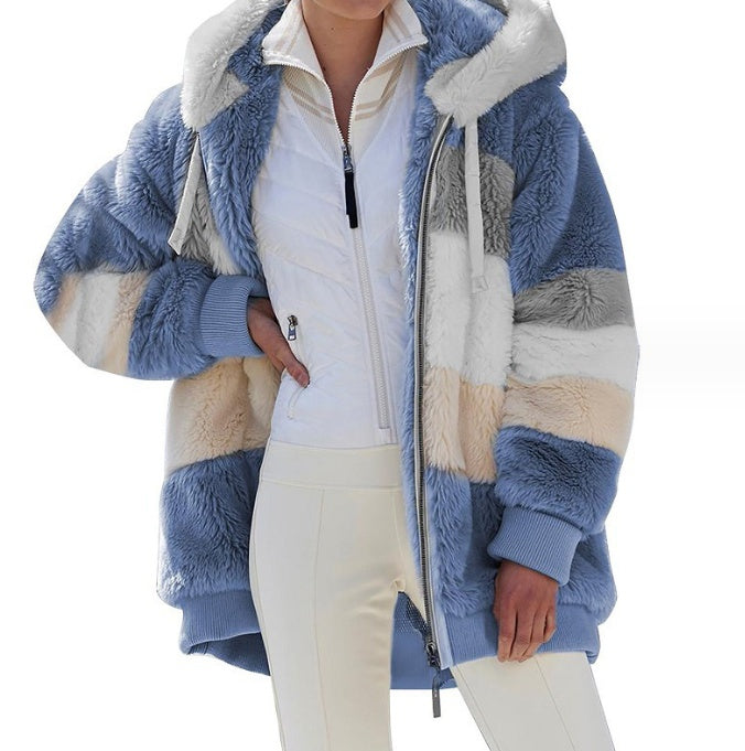 Women's Loose Plush Multicolor Hooded Jacket - 𝓢𝓱𝓸𝓹𝓵𝓮𝓬𝔂