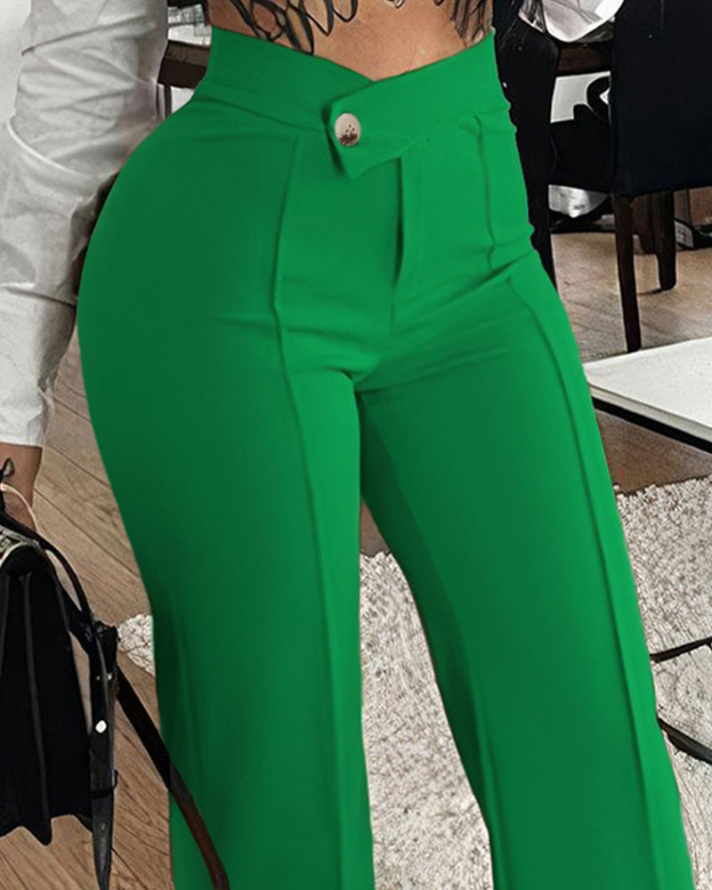 Slim Straight-leg Pants With Buckle Fashion Solid Color Trousers For Womens Clothing - 𝓢𝓱𝓸𝓹𝓵𝓮𝓬𝔂