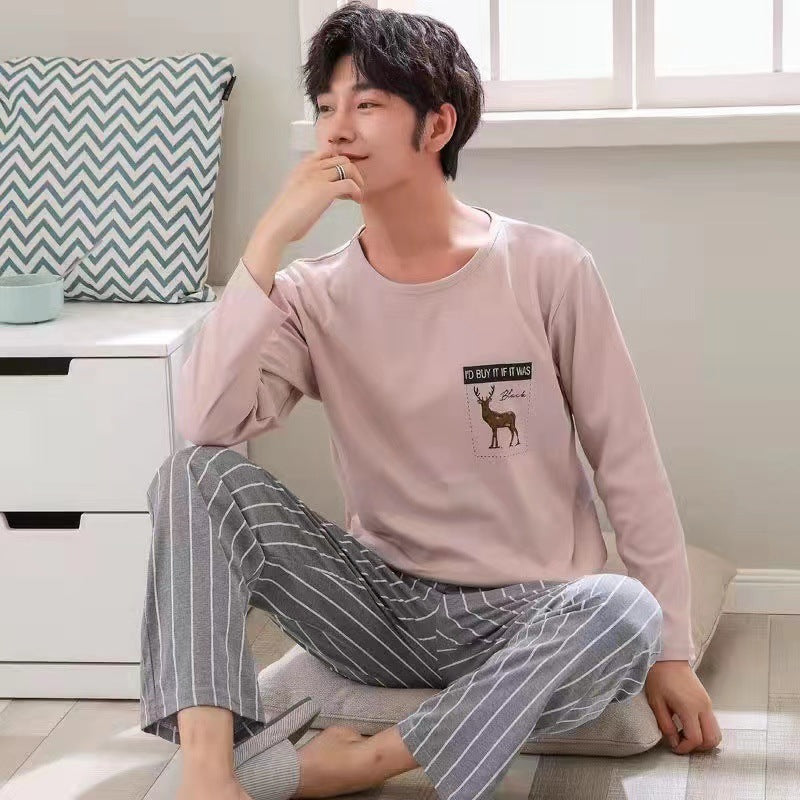 Pajamas Men's Long-sleeved Trousers Spring And Autumn Men's Pajamas Autumn And Winter Thin Plus Size Teenagers Home Wear Two-piece Set - 𝓢𝓱𝓸𝓹𝓵𝓮𝓬𝔂