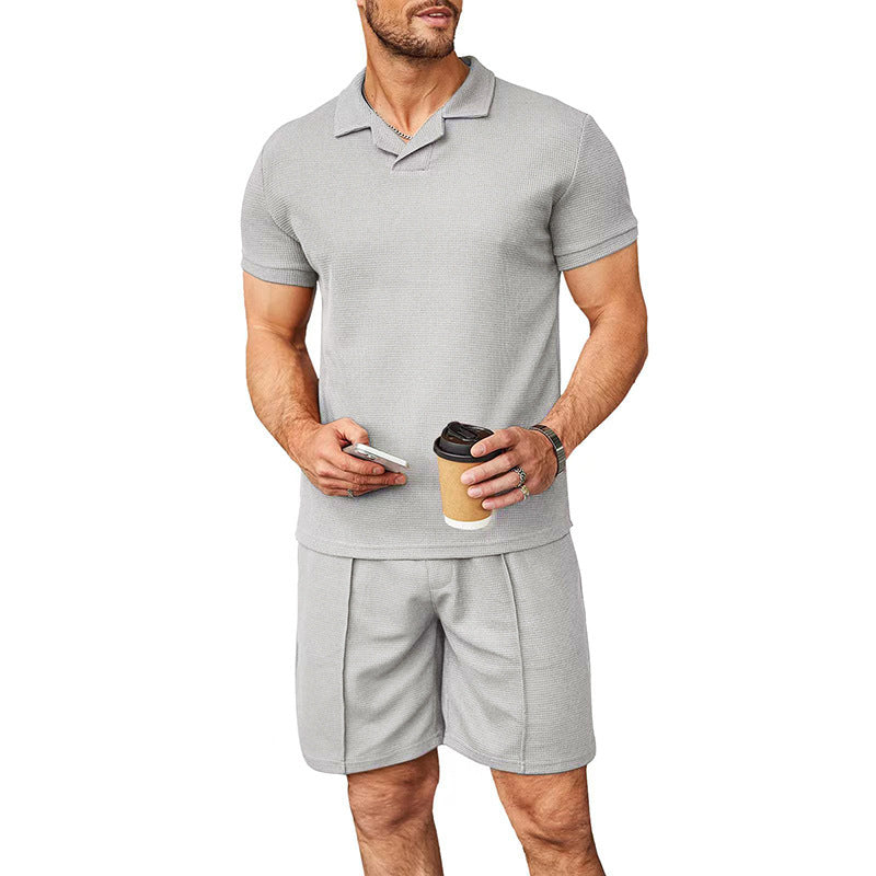 Summer New Waffle V-neck Polo Shirt Men's Suit - 𝓢𝓱𝓸𝓹𝓵𝓮𝓬𝔂