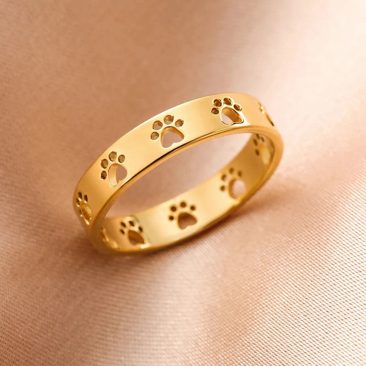 Animal Cat Dog Paw Prints Women's Stainless Steel Ring