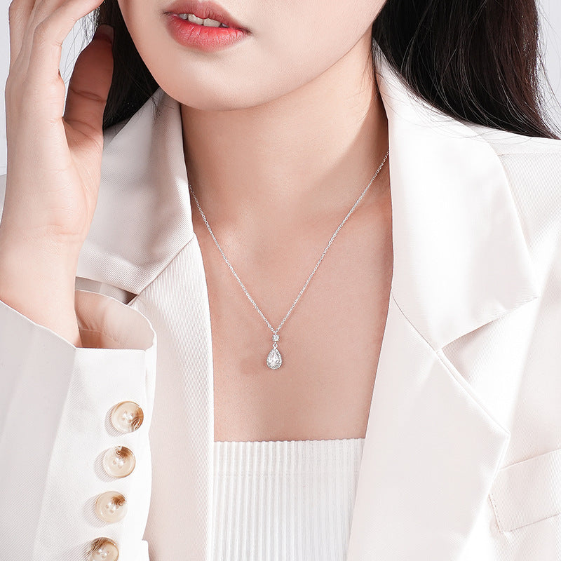 S925 Sterling Silver With Shiny Diamond Water Drop Necklace For Women Light Luxury - 𝓢𝓱𝓸𝓹𝓵𝓮𝓬𝔂