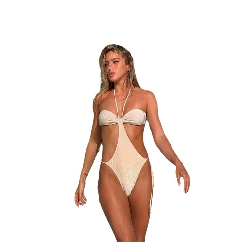 Lace-up One-piece Swimsuit Women's Halter Design Sense