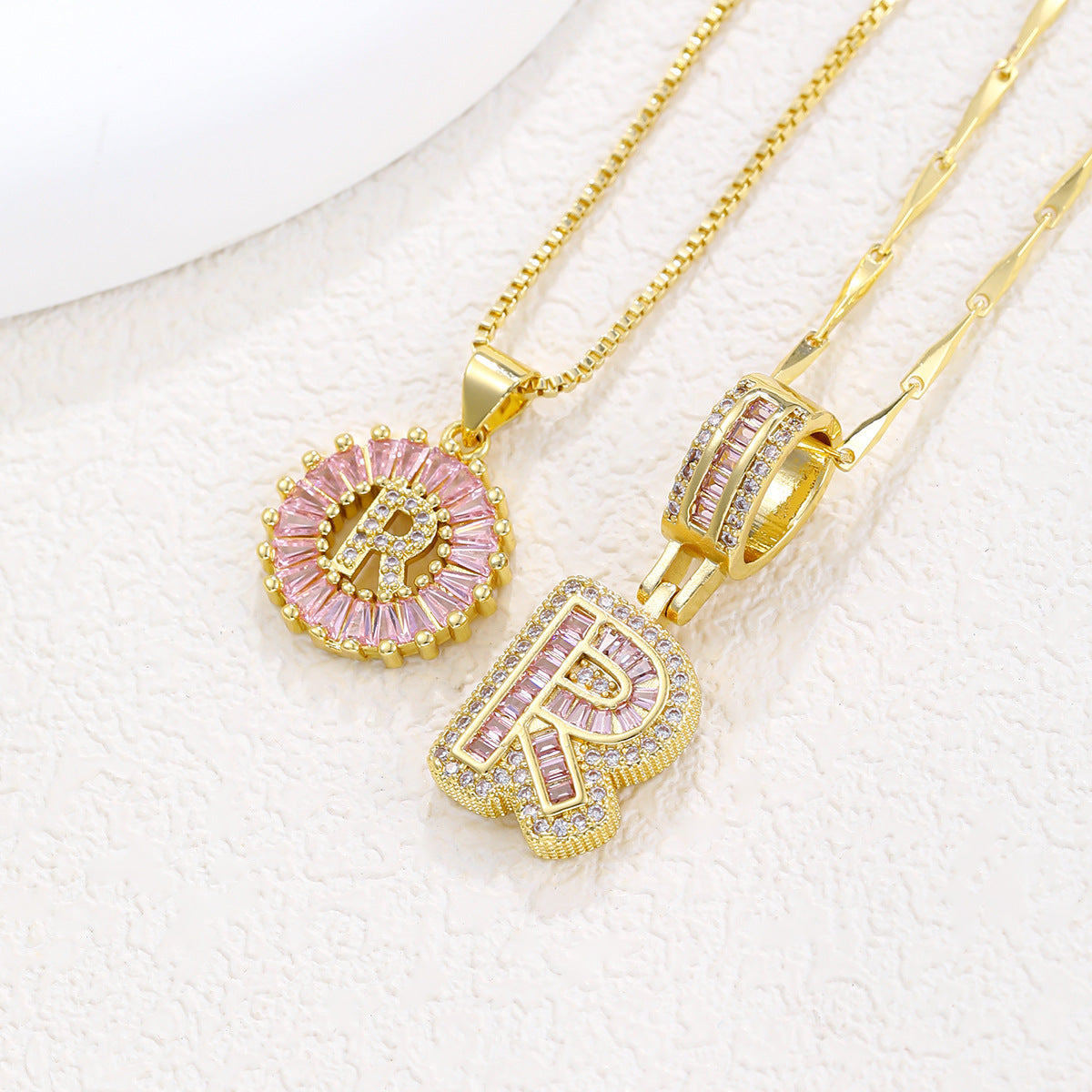 26 Letter Pendant Necklace Copper Inlaid Zirconium Plated Real Gold