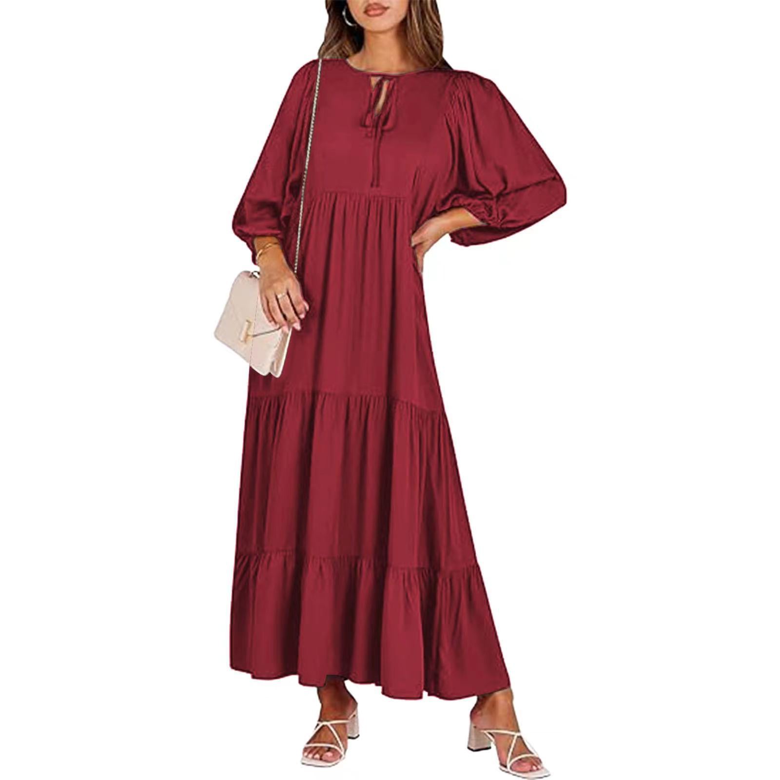 Summer Women's Vintage Printed Bohemian Dress Elegant Ladies Casual Loose V-Neck Short Sleeve Long Dresses - 𝓢𝓱𝓸𝓹𝓵𝓮𝓬𝔂