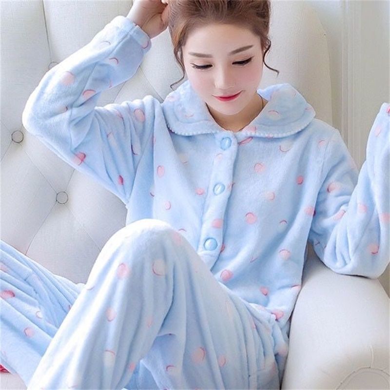 Autumn And Winter Fleece-lined Thickened Sweet Cardigan Flannel Homewear Pajamas - 𝓢𝓱𝓸𝓹𝓵𝓮𝓬𝔂