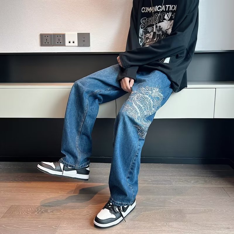 Loose Embroidered Jeans For Men - 𝓢𝓱𝓸𝓹𝓵𝓮𝓬𝔂