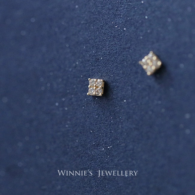 Simple Sterling Silver Plated Gold Inlaid Carbink Mini Square Stud Earrings All-matching Twin - 𝓢𝓱𝓸𝓹𝓵𝓮𝓬𝔂