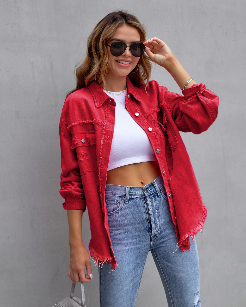 Fashion Ripped Shirt Jacket Female Autumn And Spring Casual Tops Womens Clothing - 𝓢𝓱𝓸𝓹𝓵𝓮𝓬𝔂