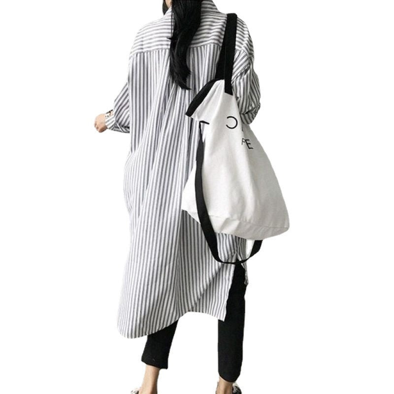 Early Autumn Lazy Cold Style Mid-length Striped Shirt - 𝓢𝓱𝓸𝓹𝓵𝓮𝓬𝔂