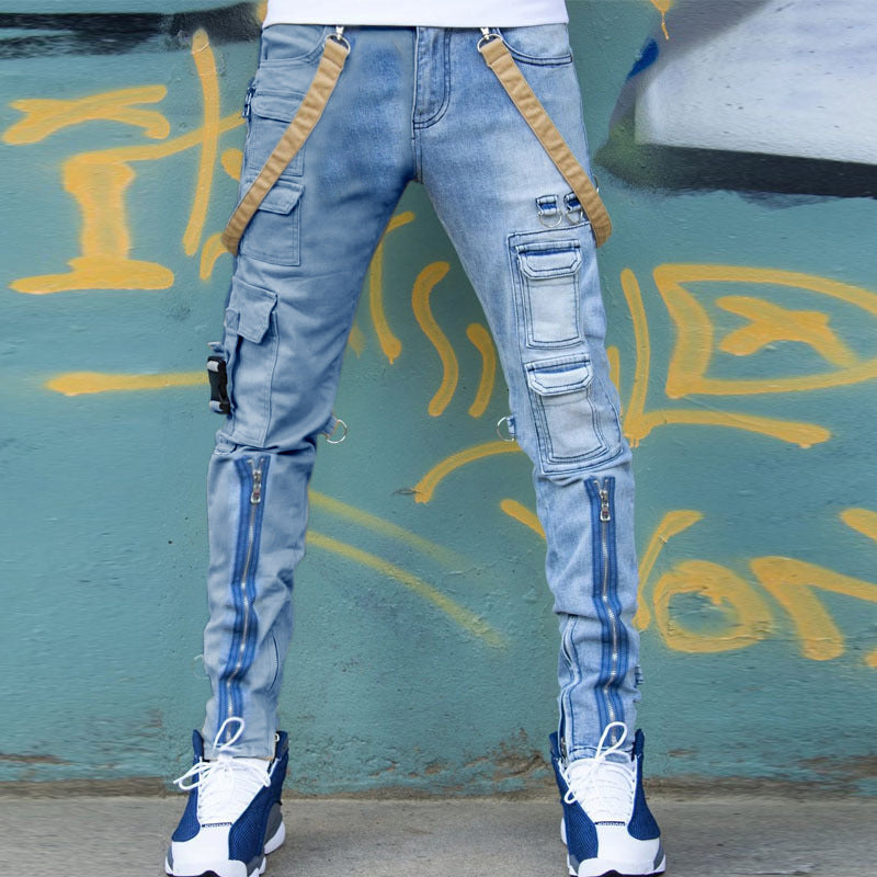 Color Block Wash Jeans Men's Trendy Brand Slim Straight-leg Pants - 𝓢𝓱𝓸𝓹𝓵𝓮𝓬𝔂