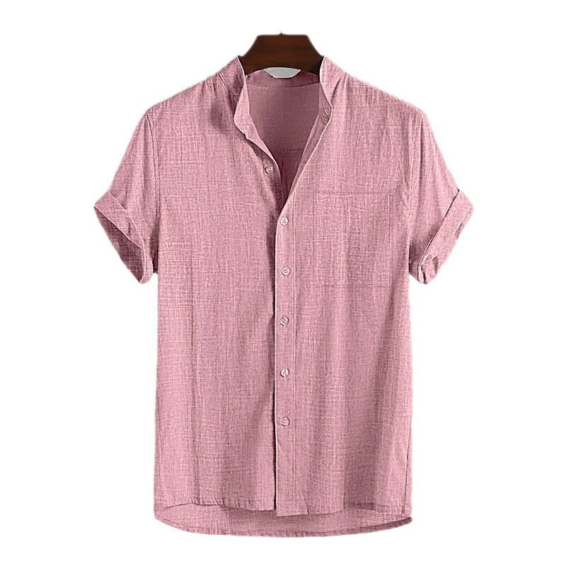 Men's Stand Collar Cotton Cardigan Short Sleeve Thin - 𝓢𝓱𝓸𝓹𝓵𝓮𝓬𝔂