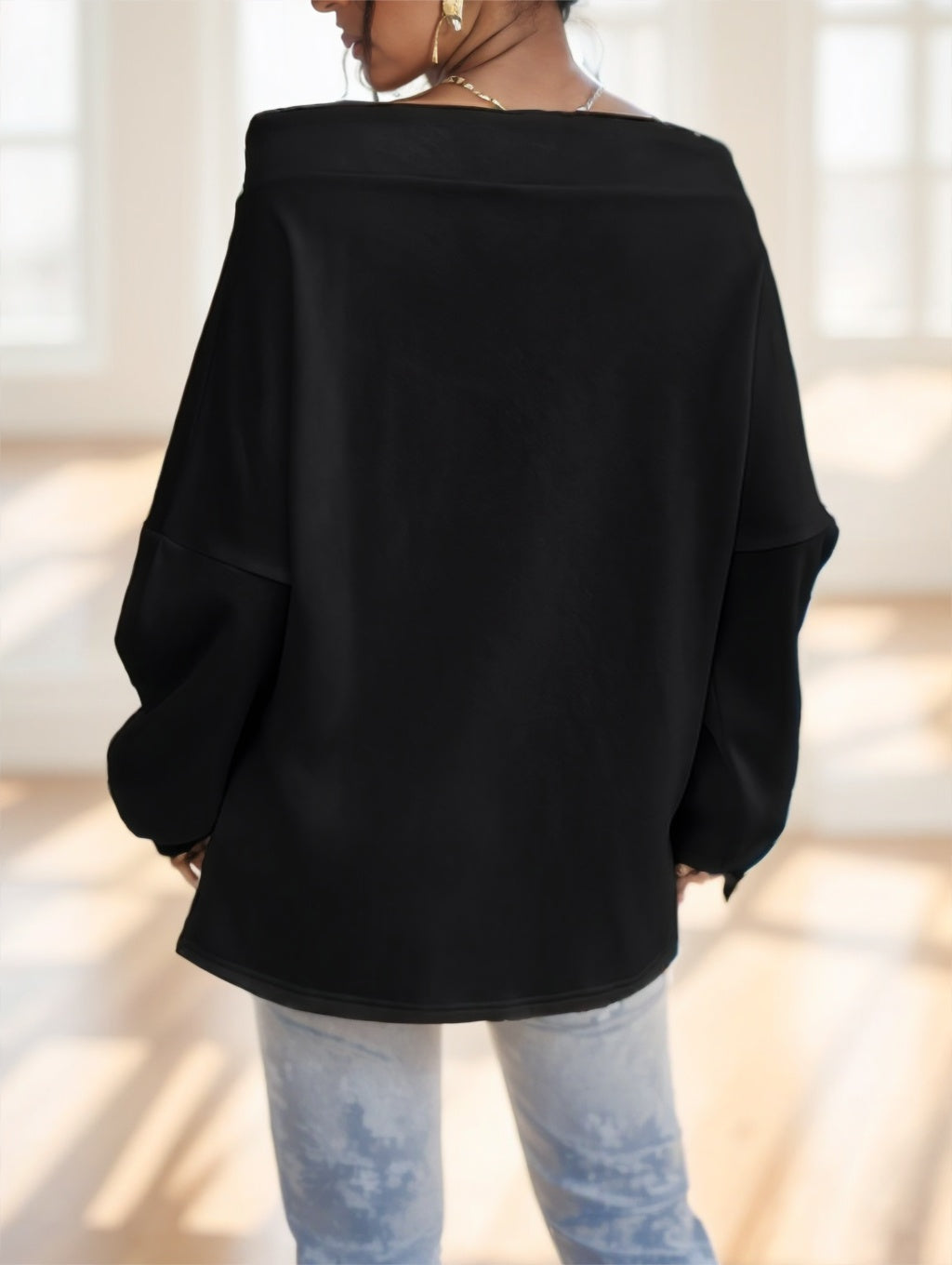 A Solid-color Long-sleeved Top With A Large Collar For Ladies - 𝓢𝓱𝓸𝓹𝓵𝓮𝓬𝔂