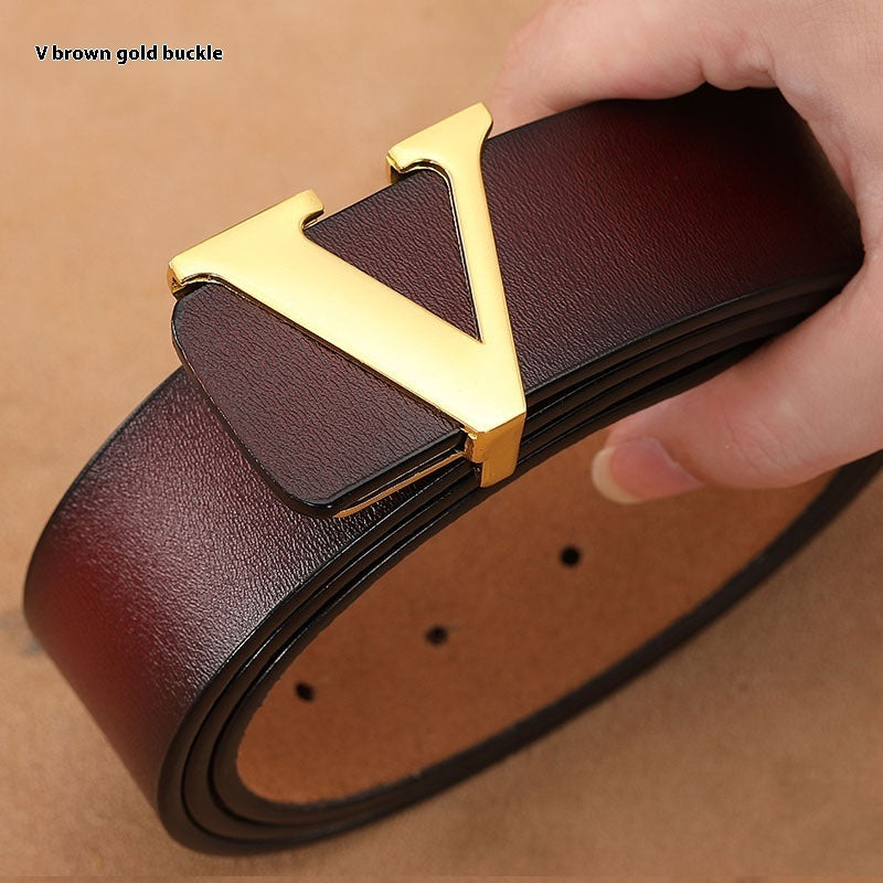 Factory Direct Sales Retro Smooth Genuine Leather Pure Cowhide Letter V Pants Belt - 𝓢𝓱𝓸𝓹𝓵𝓮𝓬𝔂