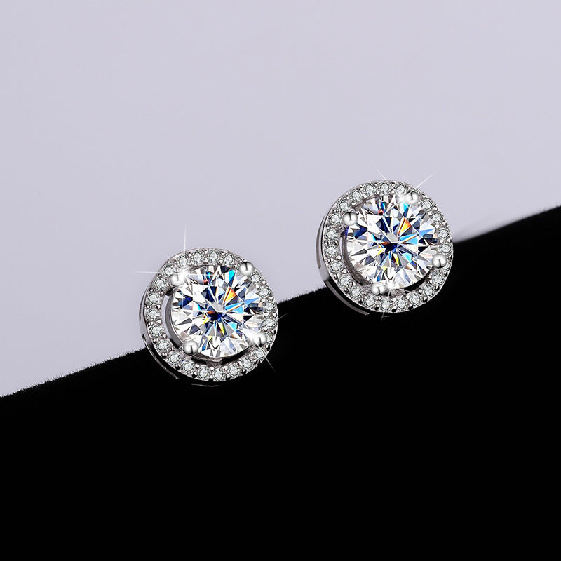 S925 Sterling Silver Genuine Goods Moissanite Round Bag Stud Earrings Simple Graceful - 𝓢𝓱𝓸𝓹𝓵𝓮𝓬𝔂