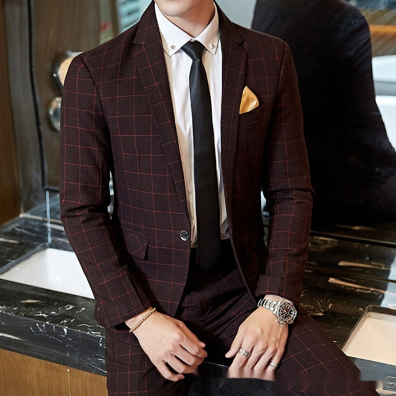 Men's Korean-style Business Suit Slim-fit Plaid Casual Wear - 𝓢𝓱𝓸𝓹𝓵𝓮𝓬𝔂