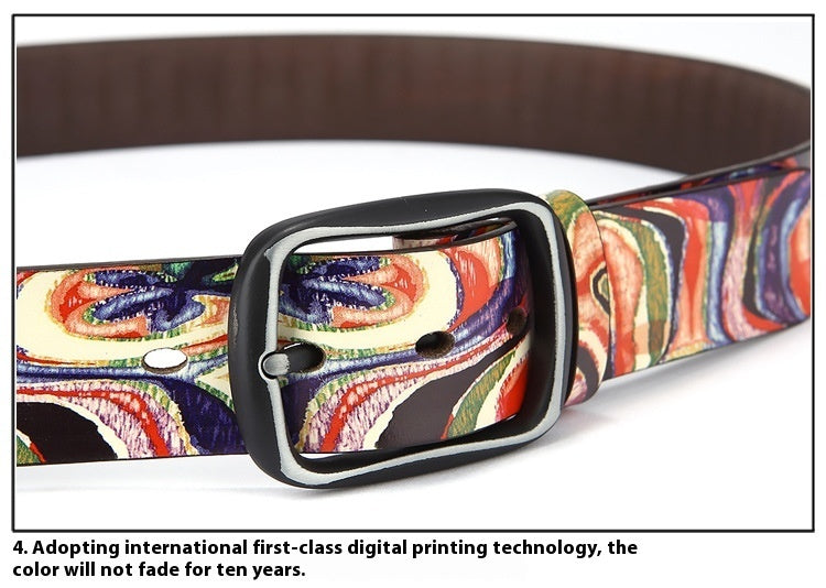 Pure Cowhide Printed Rainbow Graffiti Leather Decorative Belt - 𝓢𝓱𝓸𝓹𝓵𝓮𝓬𝔂