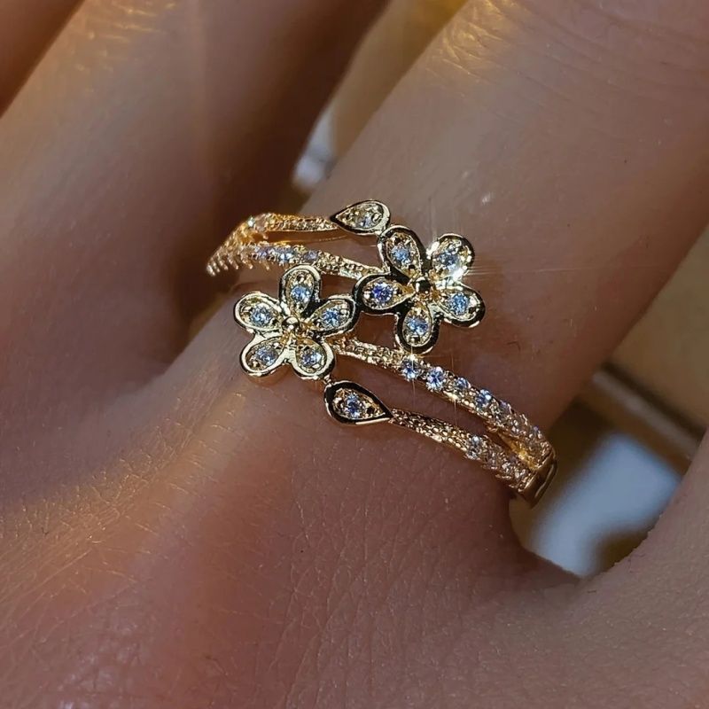 Binf High-grade Micro Inlaid Zircon Flower Ring