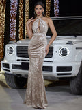 Fashion Velvet Halter Sheath Hollow-out Banquet Evening Dress - 𝓢𝓱𝓸𝓹𝓵𝓮𝓬𝔂