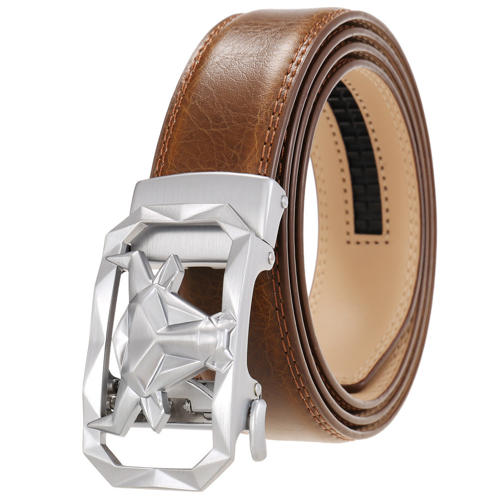 Fashion Men's Leather Belt Alloy Automatic Buckle - 𝓢𝓱𝓸𝓹𝓵𝓮𝓬𝔂