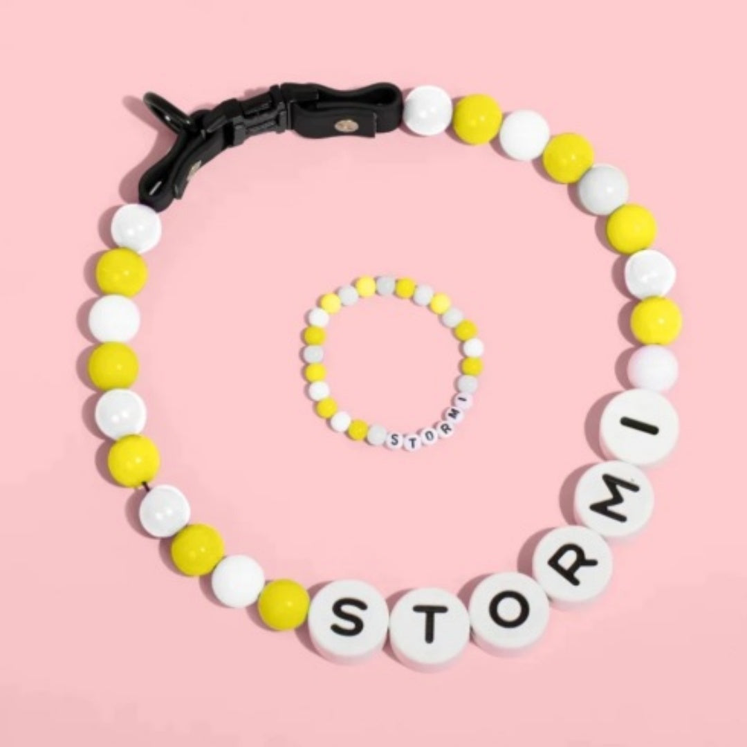 Pet Collar Chain Acrylic English Letter Beaded Elastic Cord