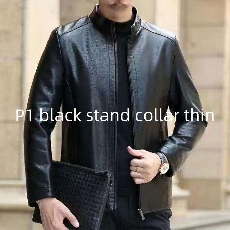 Leather Jacket For Middle-aged Men Leather Clothing With Stand Collar Men Fleece-lined - 𝓢𝓱𝓸𝓹𝓵𝓮𝓬𝔂