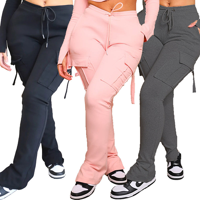 Cargo Pants With Pockets High Waist Drawstring Wide Leg Straight Trousers For Women Overalls - 𝓢𝓱𝓸𝓹𝓵𝓮𝓬𝔂