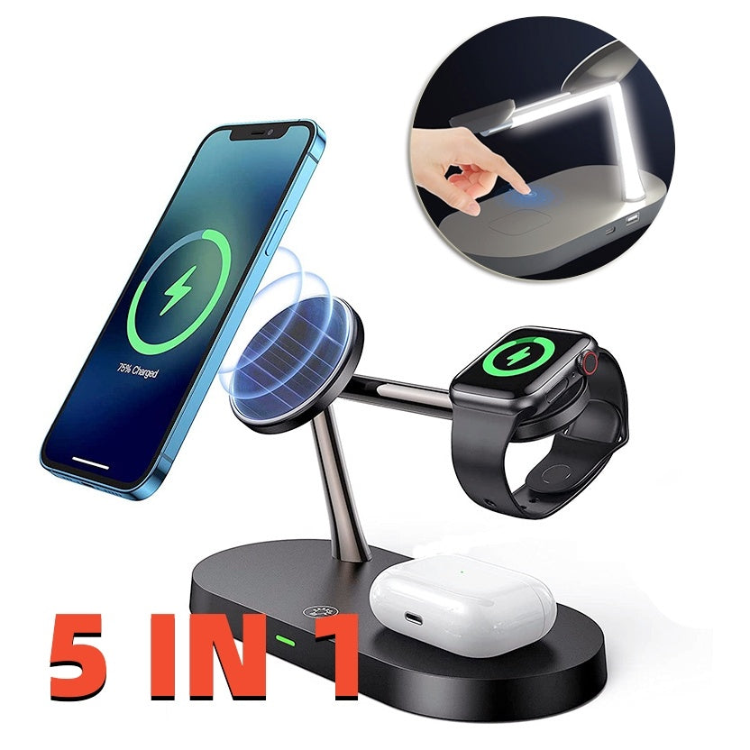 Multifunctional Five-In-One Magnetic Wireless Charging Watch Headset Desktop Mobile Phone Holder Charger 15W Fast Charge - 𝓢𝓱𝓸𝓹𝓵𝓮𝓬𝔂