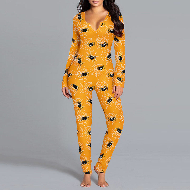 Halloween Printed Jumpsuit Long Sleeve Home Pajamas Casual Trousers Women's Cos Clothing - 𝓢𝓱𝓸𝓹𝓵𝓮𝓬𝔂