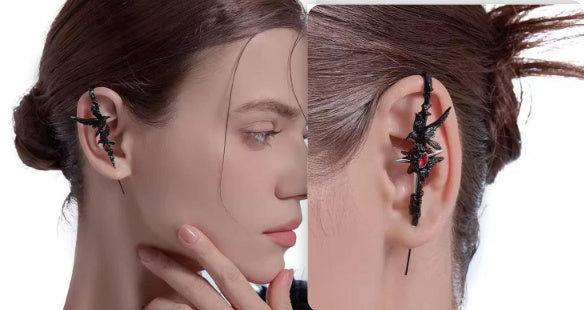 Black Crow Red Love Heart Earrings Personalized Niche