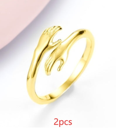 Alloy Simple Hands Hug Ring Opening Adjustable Jewelry - 𝓢𝓱𝓸𝓹𝓵𝓮𝓬𝔂