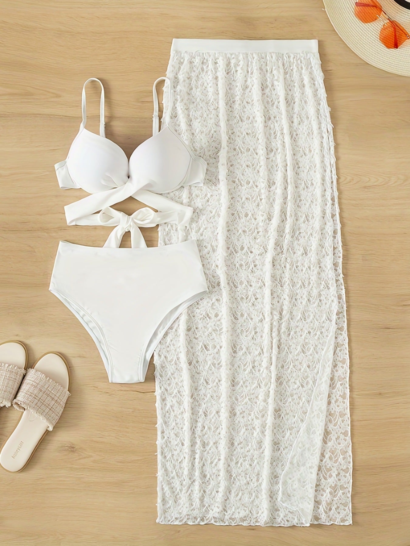 Swimsuit Elegant Gathered Long Skirt Bikini Three Pieces